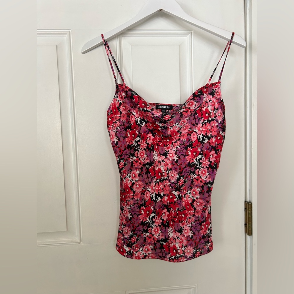 Express Vibrant Pink and Black Floral Camisole